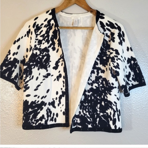 Chico's Cotton Cow Print Open Blazer - Picture 1 of 3